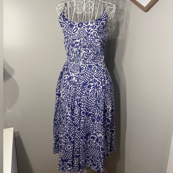 Tory Burch White and Blue Print Tank Mini Dress Size 2 - Cotton Voile Sundress - Picture 1 of 6